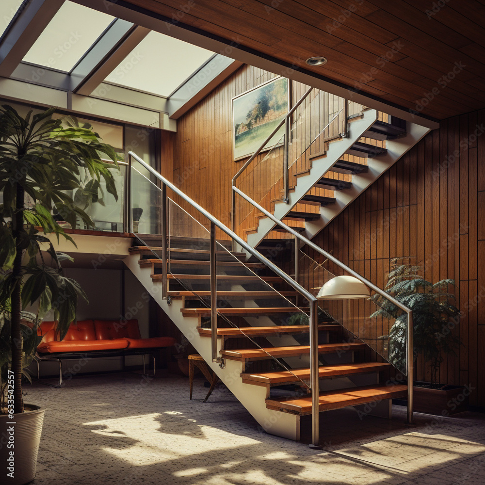 un bel escalier design dans une maison de luxe - IA Generative