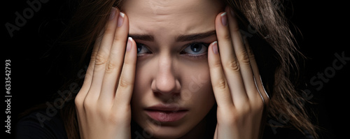 A person squinting their eyes rubbing their forehead in confusion.