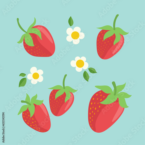 Fototapeta Naklejka Na Ścianę i Meble -  Strawberry Illustration Vector Set Simple Organic Hand Drawn - Set 2