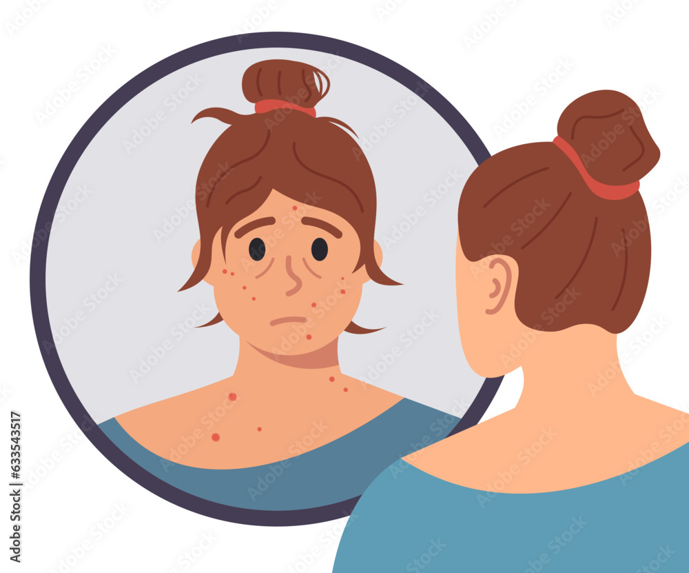 Woman With Low Self-Esteem. Mental Health Concept. Vector Illustration In Flat Style Woman With Low Self-Esteem. Mental Health Concept. Vector Illustration In Flat Style