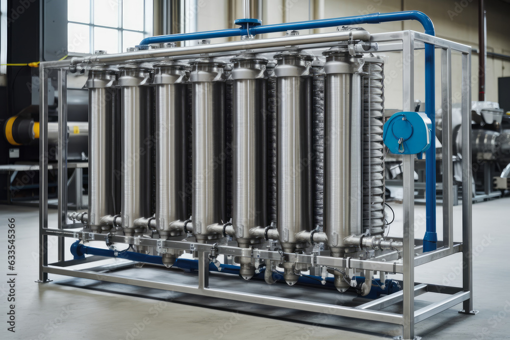Industrial filtration equipment with a steel frame and multiple filter cartridges Industrial filtration equipment with a steel frame and multiple filter cartridges