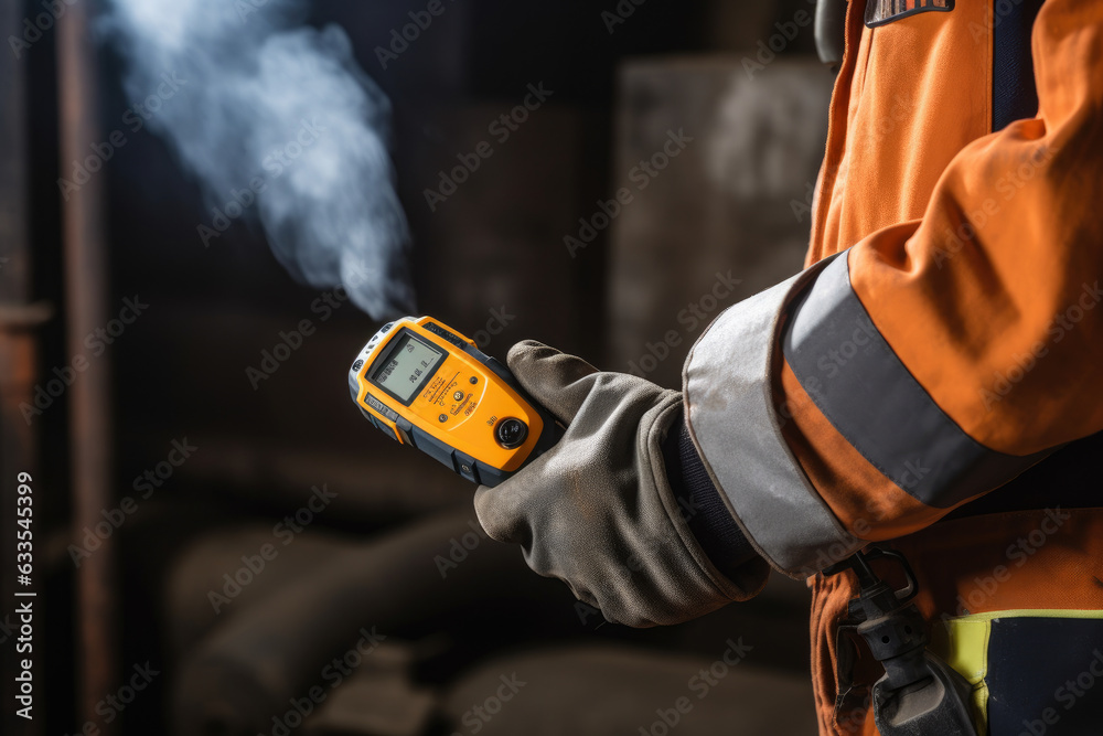 Image of a portable gas detector with a clip-on attachment for hands-free use in various industrial settings