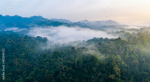 majestic amazon mountains with haze at a beautiful sunrise in high resolution © Marco
