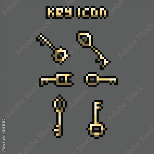 this is key icon in pixel art with yellow color and black background this item good for presentations stickers  icons  t shirt design game asset logo and project.