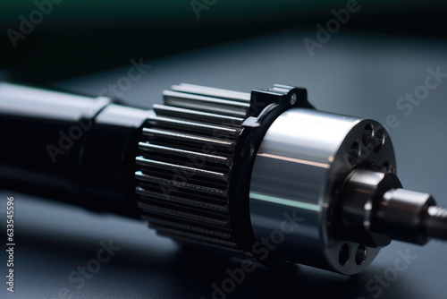 Foto Macro shot of an industrial linear actuator with powerful electric motor and thr
