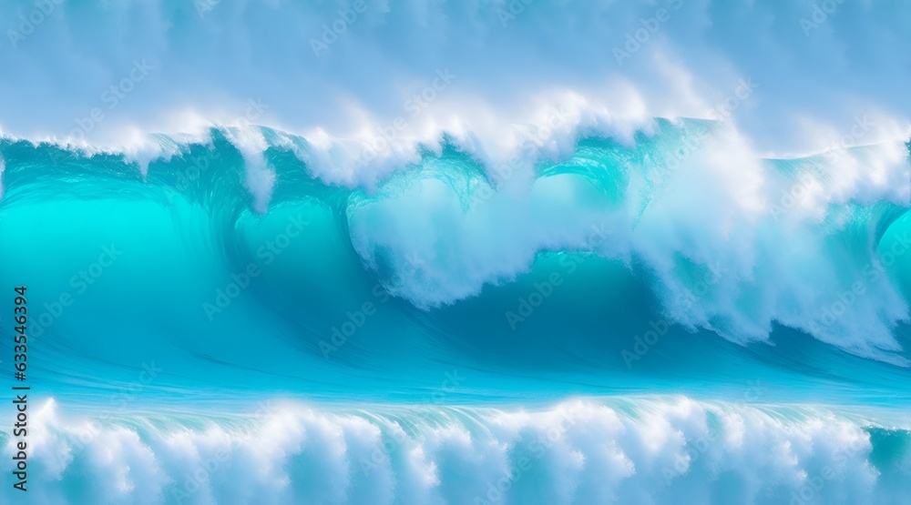 close up Blue ocean wave. Big waves breaking on an reef along. High quality photo
