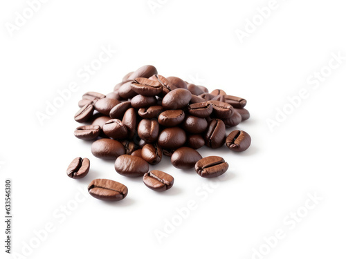 Photo close-up roasted coffee beans on white background. Generative AI