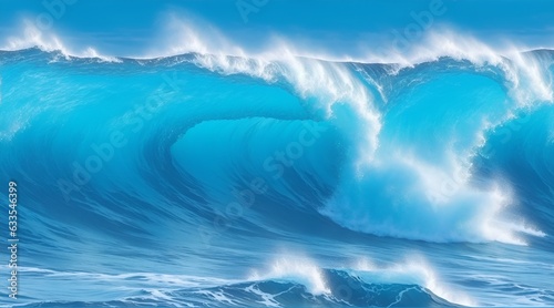 close up Blue ocean wave. Big waves breaking on an reef along. High quality photo © Mariana