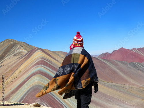 Tableau sur toile Rainbow mountain or seven colors mountain view in the red valley in the andes