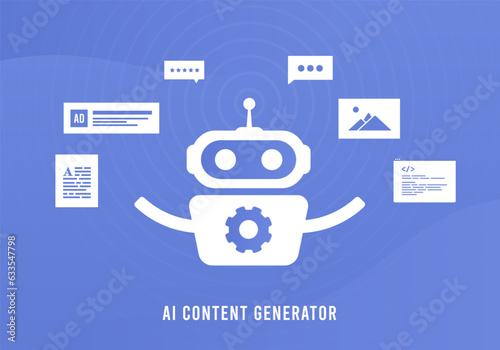 AI Content Generator concept. AI Social Media Automation for SEO articles, programming code, ai creation text, pictures and advertising for social media and smm content marketing