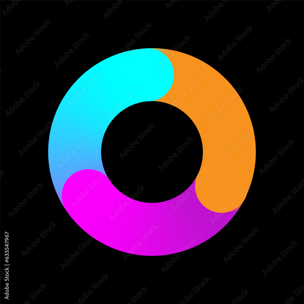 Letter O. Number 0 logo icon. Circle of colored sectors. Vector illustration. Eps 10. Letter O. Number 0 logo icon. Circle of colored sectors. Vector illustration. Eps 10.