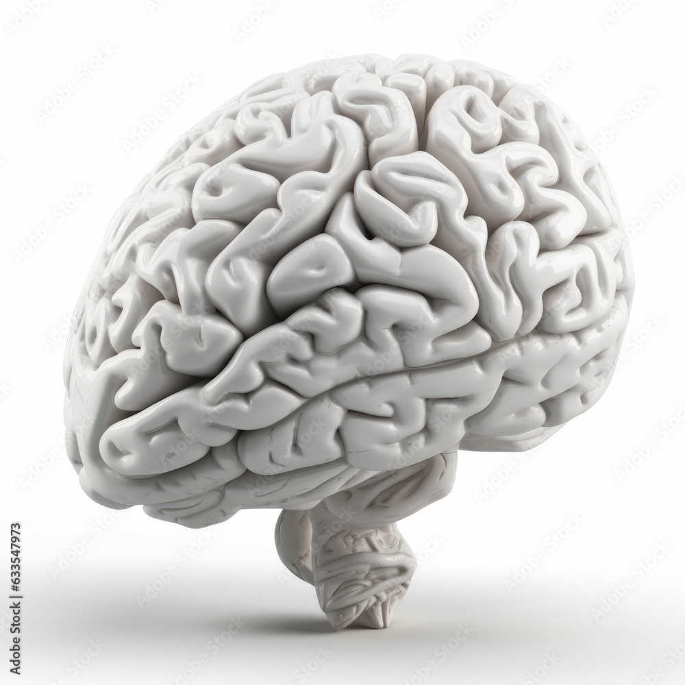 3D illustration of realistic human brain on isolated white background. Generative AI - obrazy, fototapety, plakaty 