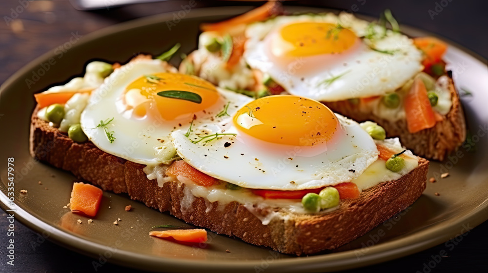 Toast with eggs.