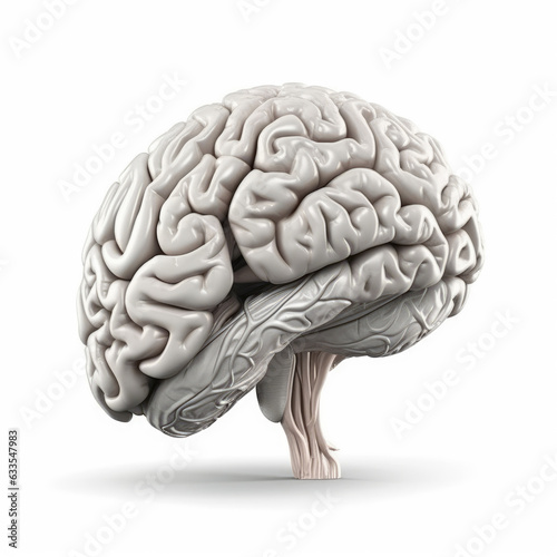 3D illustration of realistic human brain on isolated white background. Generative AI