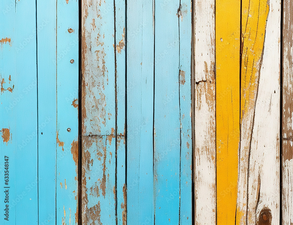 Old wooden planks, colorful paint texture.