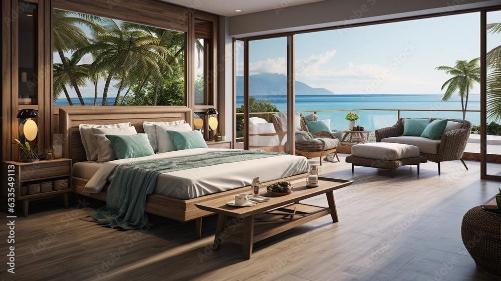 Fototapeta premium interior design with bedroom in the style of villa