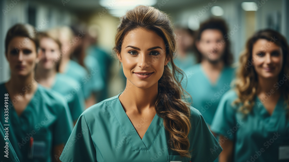 group of diverse doctors working with arms in the corridor at night group of diverse doctors working with arms in the corridor at night