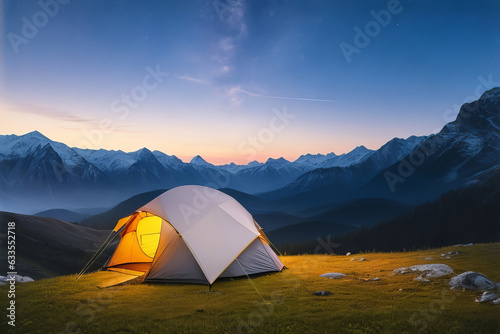 Unforgettable Mountain Retreats in Tents. Generative AI.