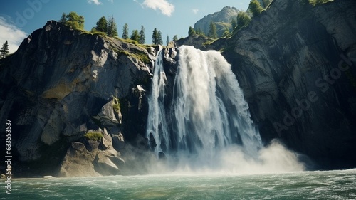 Beautiful epic waterfall . High quality illustration