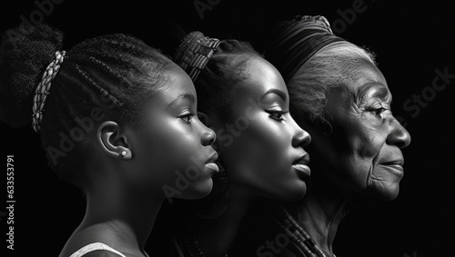 Side profile of three generations of African American women