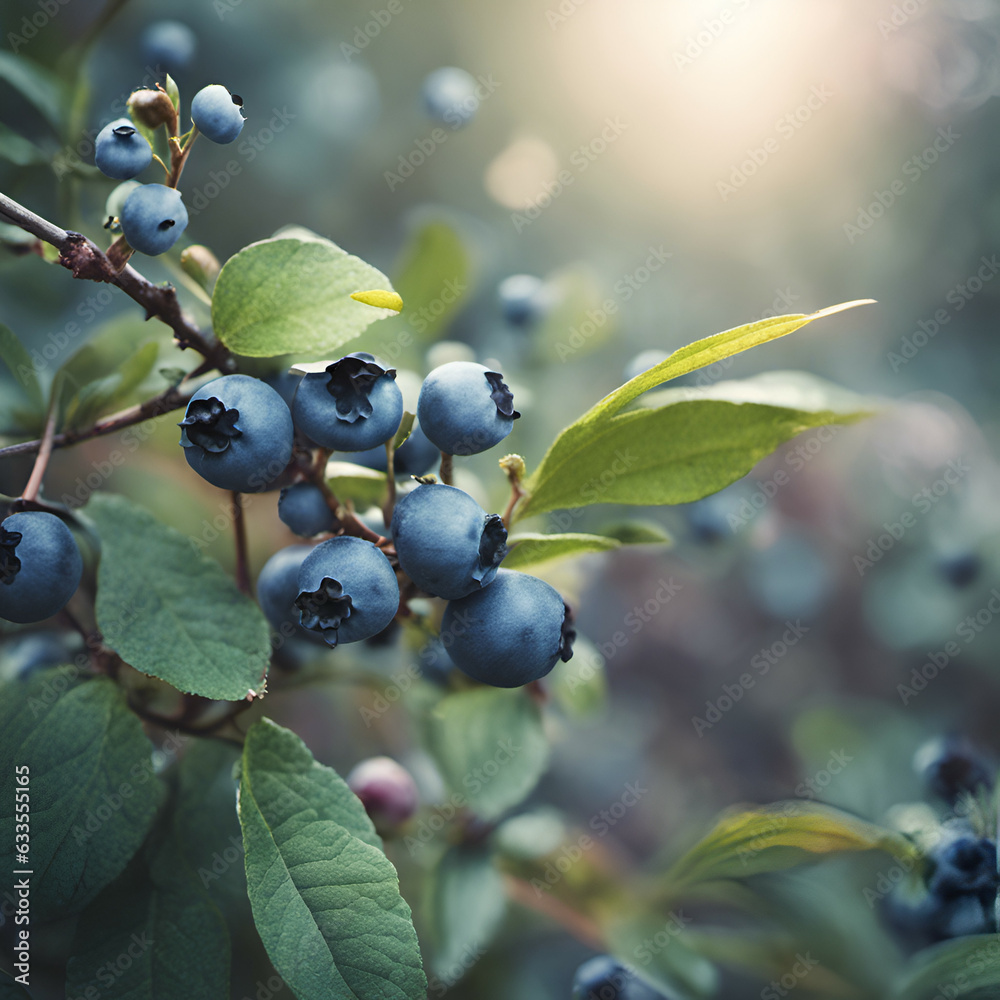 Beautiful blueberry berries with leafs on natural forest smooth background Beautiful blueberry berries with leafs on natural forest smooth background