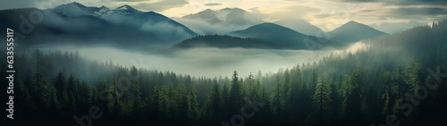Beautiful matinee misty forest in the rays of the rising sun. High quality illustration © NeuroSky