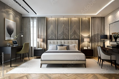 Contemporary room style interior with comfortable bed