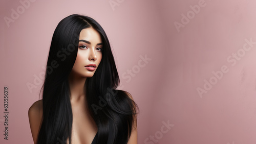 Beautiful girl with long black hair, Treatment, care and spa procedures.