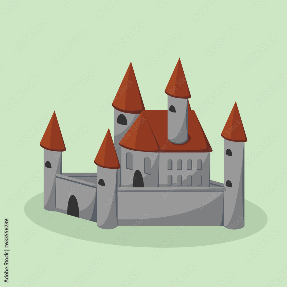 Isometric Medieval Castle with Grey Color Vector