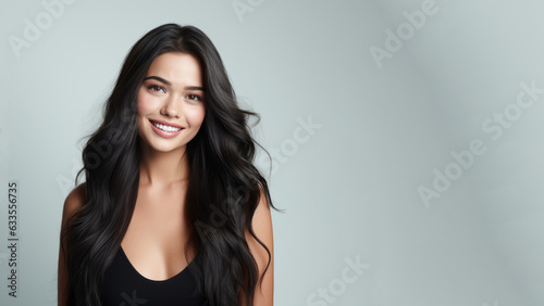 Beautiful girl with long black hair, Treatment, care and spa procedures.