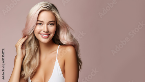 Beautiful girl with long blonde hair, Treatment, care and spa procedures.