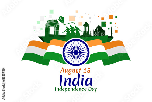August 15, Independence day of India  vector illustration. Suitable for greeting card, poster and banner. 