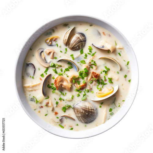 Fényképezés Bowl of clam chowder soup isolated on transparent or white background, png