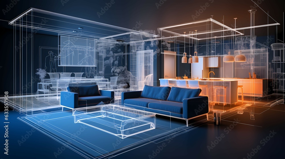 Naklejka premium Illustrated Architectural Design & 3D Reality Art for Living Spaces - Ready to Print or Use in Your Designs