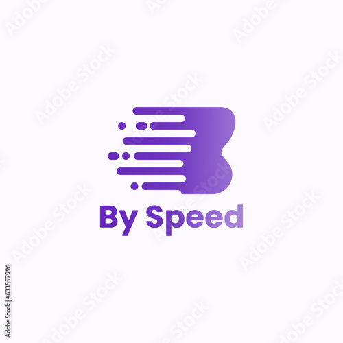 B letter logo with added line representing fast effect. Suitable for goods delivery service businesses, transportation and mobile applications.
