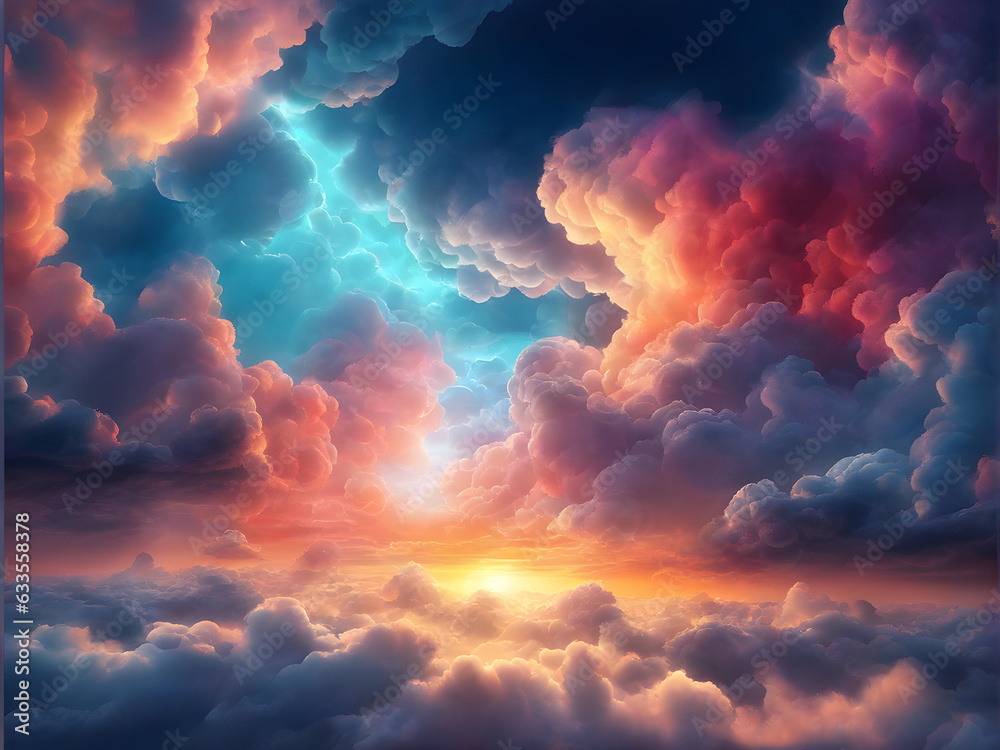 clouds in the sky, abstract heavenly colors, light after the storm, enlightenment, blessings, generative ai