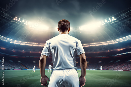 Football Soccer Player on the field in the stadium. White Jersey.