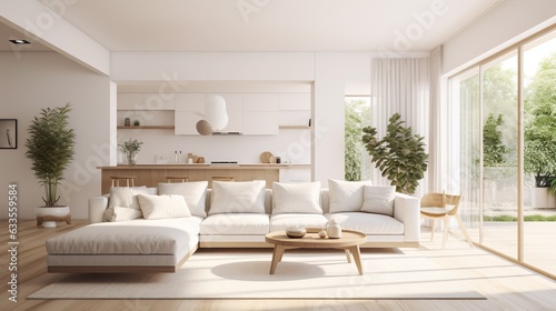 Warm and modern living room kitchen interior © arthyeon