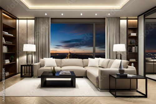 Stylish living room interior with comfortable sofa © Nyetock