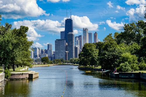 View of the Chicago skyline as seen from Lincoln Park.