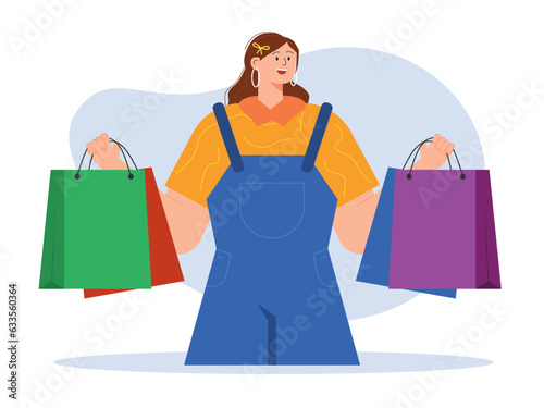 Shopping flat vector illustration. Online shopping, e-commerce, payment, delivery, order concept. People shopping flat vector illustrations