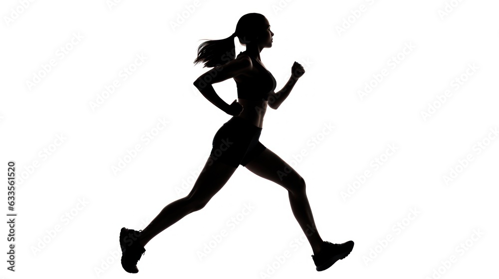 Embracing the Run: Silhouetted Female Runner in Motion, generative ai