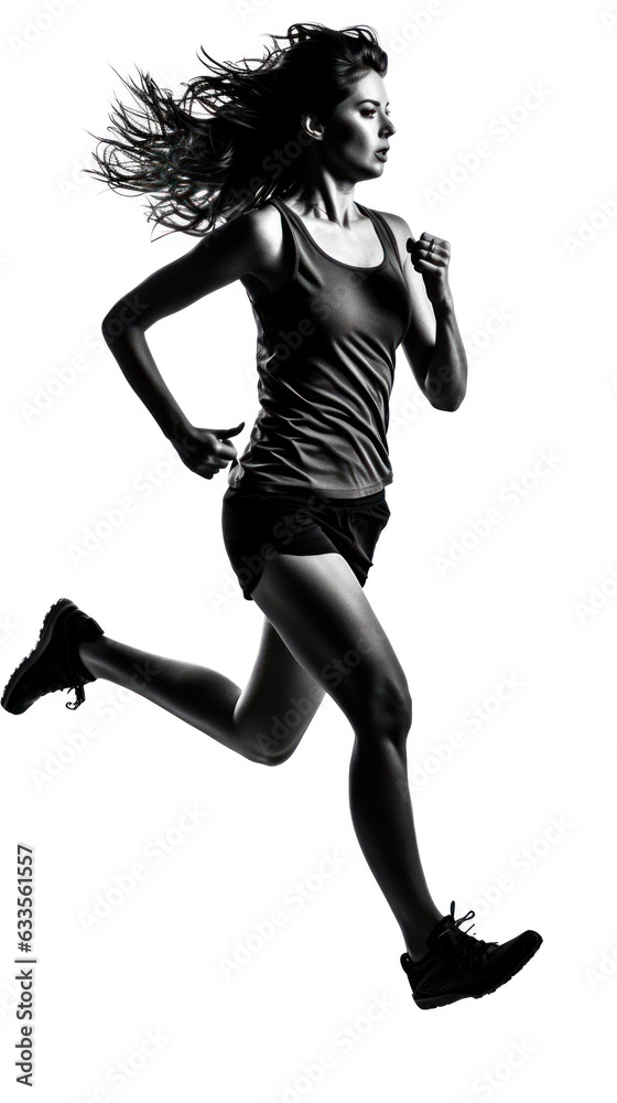 Embracing the Run: Silhouetted Female Runner in Motion, generative ai