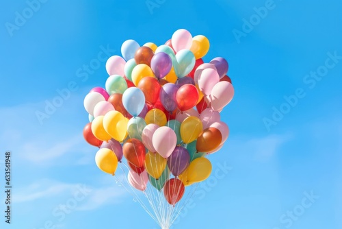 Colorful balloons floating against a clear blue sky  Generative AI.