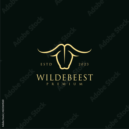 Luxurious line art wildebeest head logo illustration