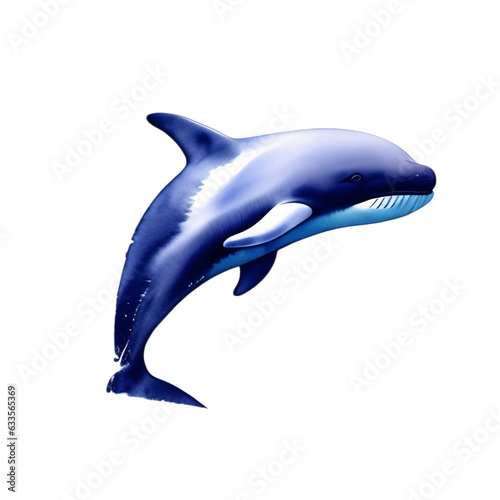 watercolor blue whale vector, generative ai, watercolor whale on transparent png or white background