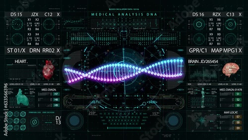 DNA medical HUD interface display. High quality 4k footage