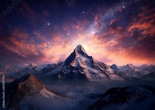 The milky rising in the night sky over the mountains  landscapes  AI Generative