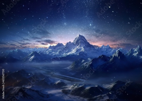The milky rising in the night sky over the mountains, landscapes, AI Generative © MEHDI