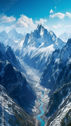 The beauty of a majestic and snow capped mountain range, with rugged peaks, AI Generative © MEHDI